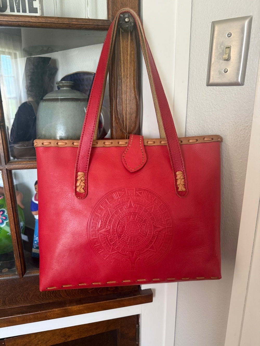 Unique Mayan Calendar imprint leather bag